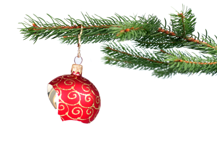 Broken Christmas decoration hanging on a tree